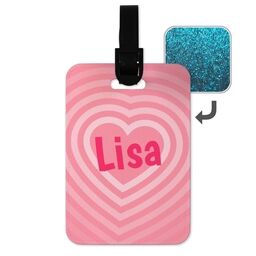 Personalised Luggage Tags (Blue Glitter) with Hearts Custom Colour design