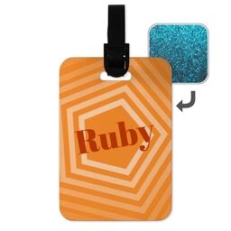 Personalised Luggage Tags (Blue Glitter) with Pentagons Custom Colour design