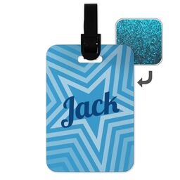 Personalised Luggage Tags (Blue Glitter) with Stars Custom Colour design