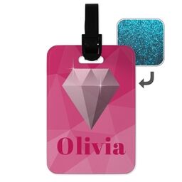 Personalised Luggage Tags (Blue Glitter) with Diamond Custom Colour design