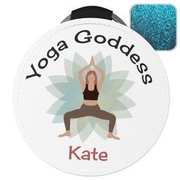 Blue Glitter Round Keyrings with Yoga Goddess design