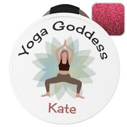 Pink Glitter Round Keyrings with Yoga Goddess design