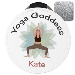 Silver Glitter Round Keyrings with Yoga Goddess design