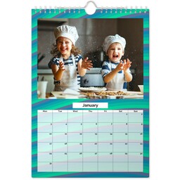 A4 Personalised Wall Calendar with Rainbow Stripes Grid View design