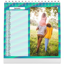 Personalised Desk Calendar (Square) with Rainbow Stripes Grid View design