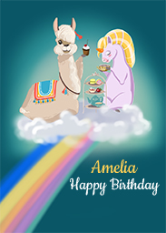 Card with Unicorn Llama Tea Party design