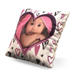 Small Photo Cushion (12" sq) with Drawn Hearts design