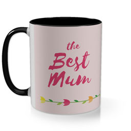 Black Photo Mug with Best Mum Tulips design