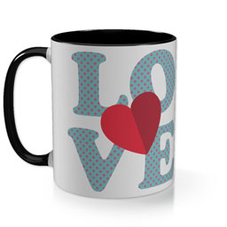 Black Photo Mug with Dotty Love Folded Heart design
