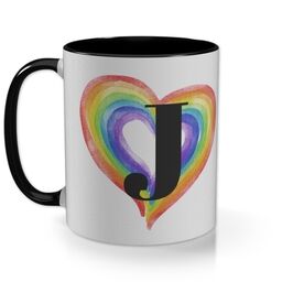 Black Photo Mug with Rainbow Heart Monogram Custom Colour design