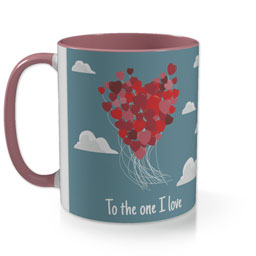 Pink Photo Mug with Floating Heart Balloons design