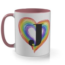 Pink Photo Mug with Rainbow Heart Monogram Custom Colour design