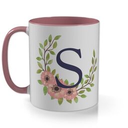 Pink Photo Mug with Wreath Monogram Custom Colour design
