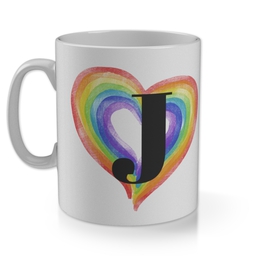 11oz Gloss Photo Mug with Rainbow Heart Monogram Custom Colour design