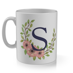 11oz Gloss Photo Mug with Wreath Monogram Custom Colour design