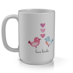 15oz Personalised Mega Mug with Love Birds Three Hearts design