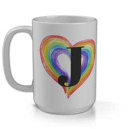15oz Personalised Mega Mug with Rainbow Heart Monogram Custom Colour design