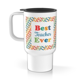 Personalised Travel Mug With Handle with Best Teacher Pencil Pattern design