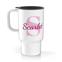 Personalised Travel Mug With Handle with Script Monogram Custom Colour design