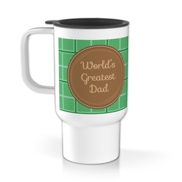 Personalised Travel Mug With Handle with World's Greatest Dad Tweed design