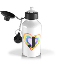 Personalised Drink Bottle with Rainbow Heart Monogram Custom Colour design