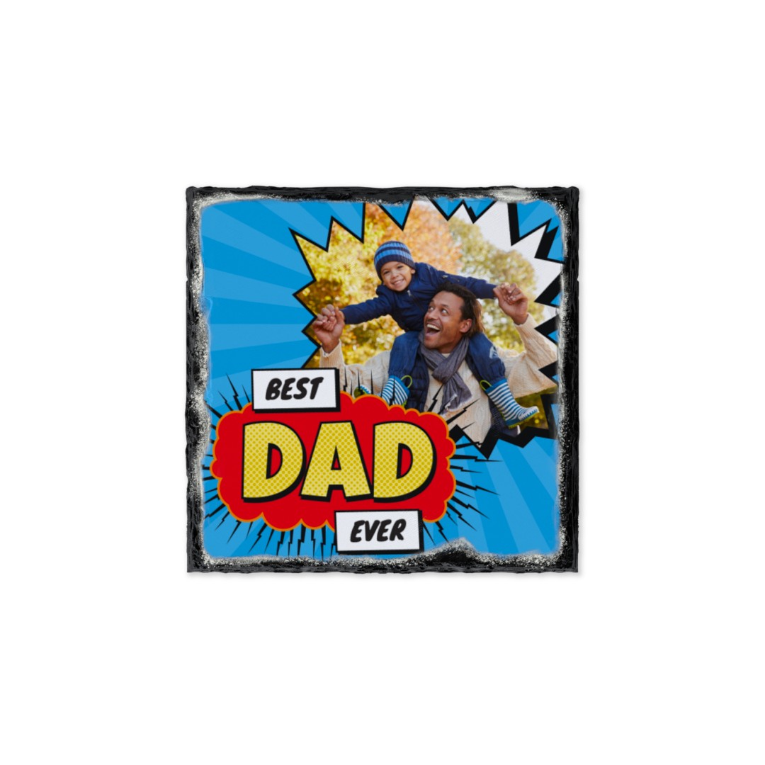 Slate Photo Coaster with Best Dad Ever Explosion Design Printed