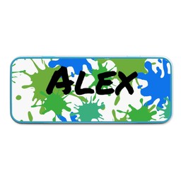 Personalised Pencil Tins Blue with Paint Splatter design
