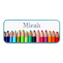 Personalised Pencil Tins Blue with Pencils design