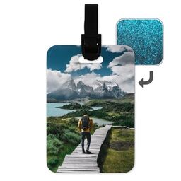 Personalised Luggage Tags (Blue Glitter) with Full Photo design