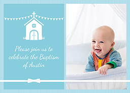 Flat Photo Cards (Pack of 20 Square Corners) with Christening Bow design