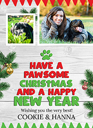 Personalised Flat Christmas Card Packs (Square Corners) with Pawsome Christmas design