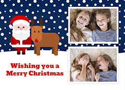 Personalised Flat Christmas Card Packs (Square Corners) with Santa & Reindeer Faces design